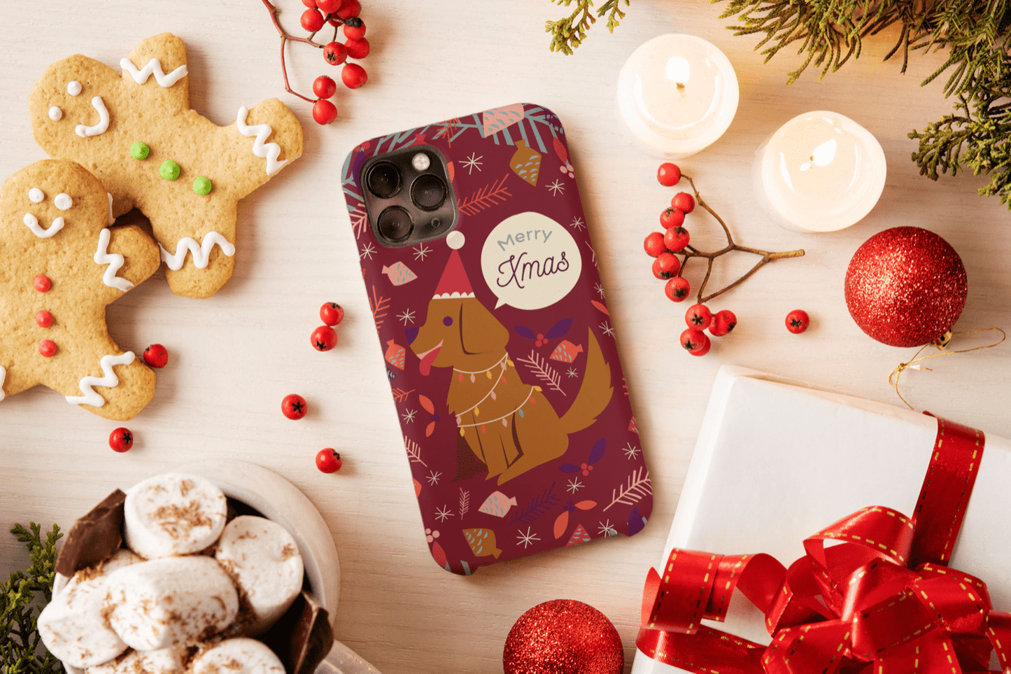 Galaxy Handyhülle - Hund mit Weihnachtsmütze Merry XMas - SmartPhone Cover