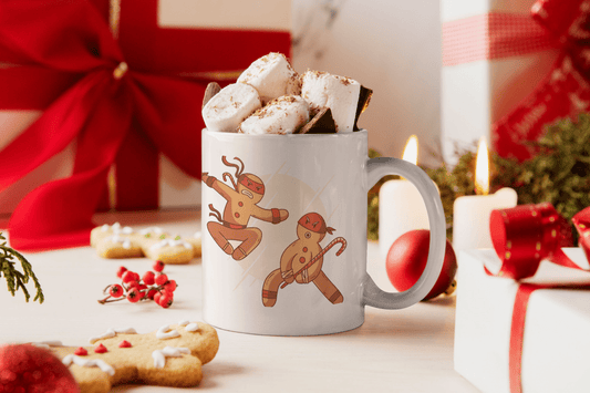 Bedruckte Porzellan Tasse – Lebkuchenmann Ninjas - Weihnachten