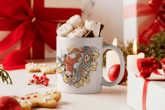 Bedruckte Porzellan Tasse – Santa Skate Weihnachtsmann auf Skateboard