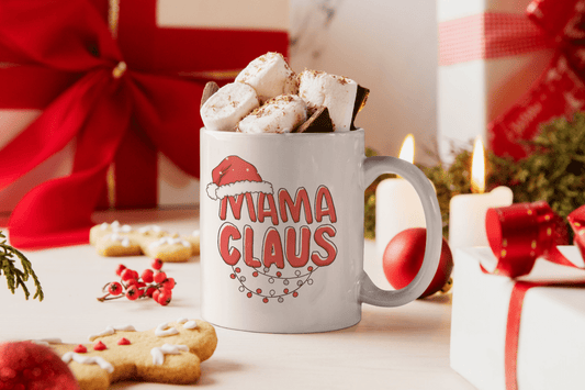 Bedruckte Porzellan Tasse – Mama Claus Weihnachtsmütze