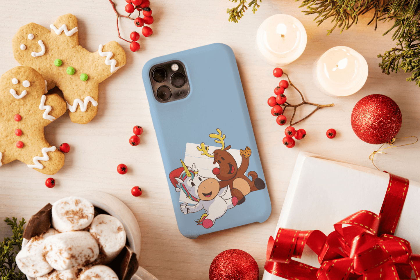 iPhone Handyhülle - Baby Einhorn und Rentier Weihnachtsmotiv - SmartPhone Cover