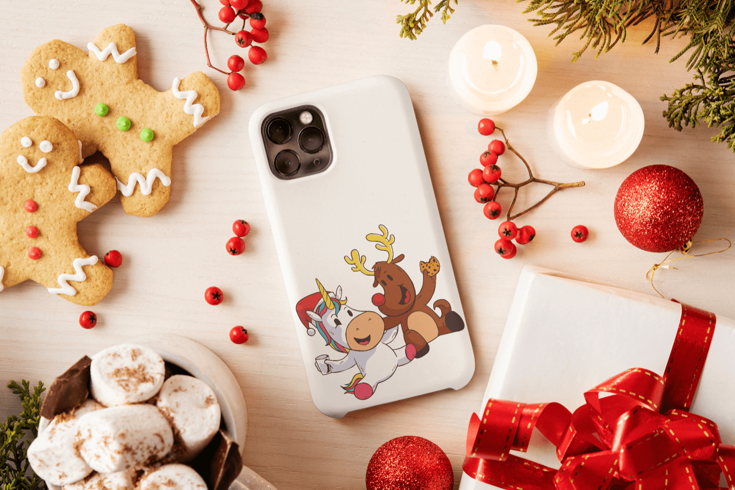 iPhone Handyhülle - Baby Einhorn und Rentier Weihnachtsmotiv - SmartPhone Cover