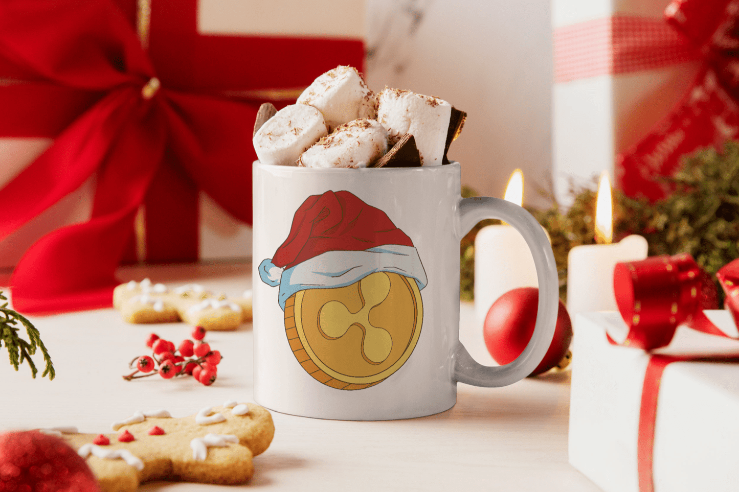 Bedruckte Porzellan Tasse – Ripple Coin Kryptowährung mit Weihnachtsmütze