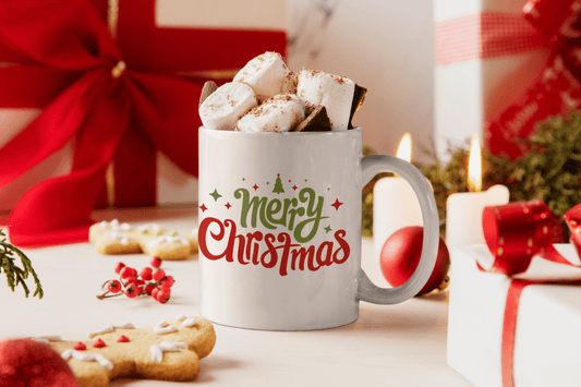 Bedruckte Porzellan Tasse – Merry Christmas Schriftzug - Weihnachten