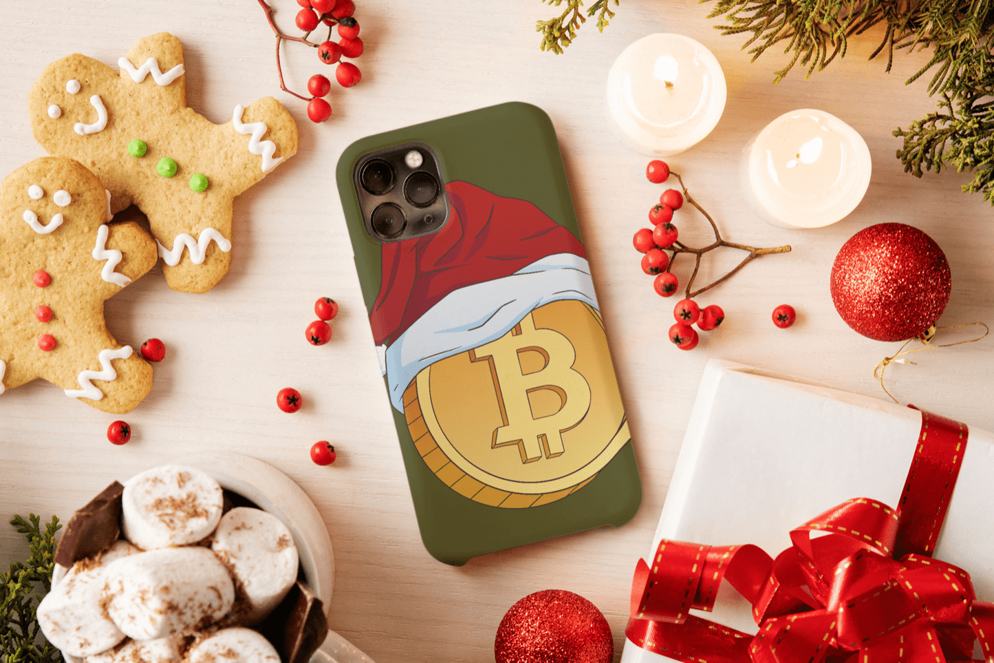 iPhone Handyhülle - Bitcoin mit Weihnachtsmütze - SmartPhone Cover
