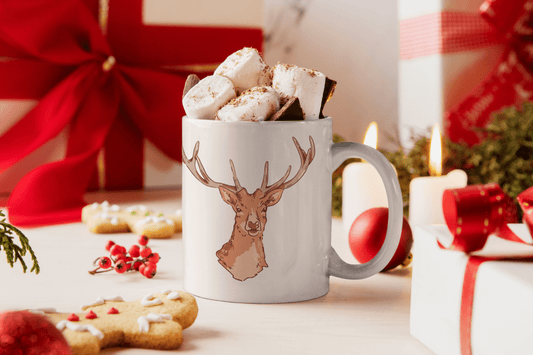 Bedruckte Porzellan Tasse – Hirsch mit Geweih - Weihnachten