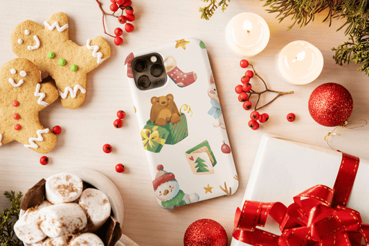 Galaxy Handyhülle - Weihnachtsbär sitzt auf Geschenk Weihnachtsmotiv - SmartPhone Cover