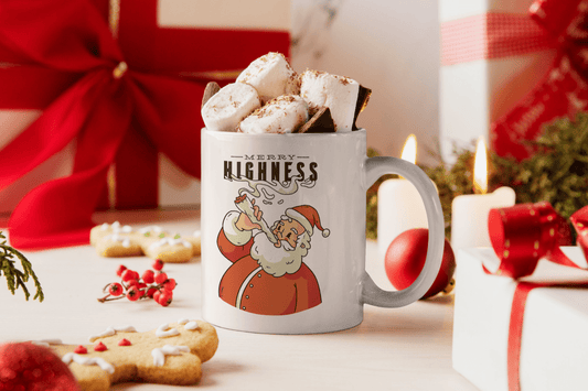 Bedruckte Porzellan Tasse – Merry Highness Santa mit Joint - Weihnachten
