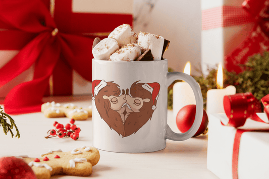 Bedruckte Porzellan Tasse – Kissing Deers Küssende Rentiere Liebe Herz Weihnachten