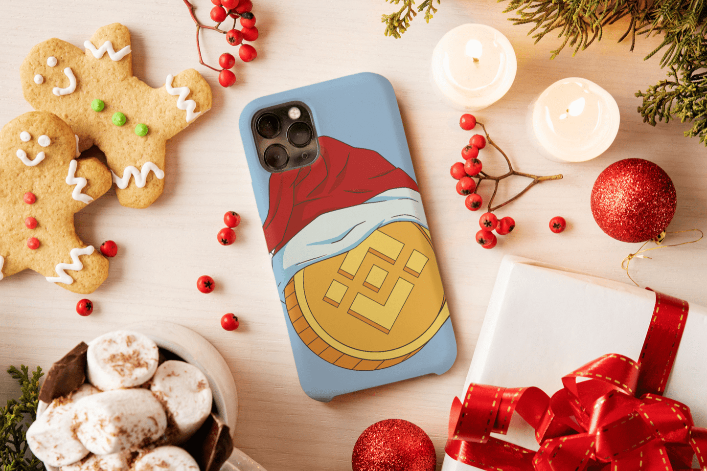iPhone Handyhülle - Binance Coin mit Weihnachtsmütze - SmartPhone Cover