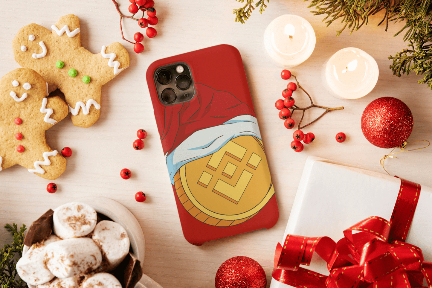 iPhone Handyhülle - Binance Coin mit Weihnachtsmütze - SmartPhone Cover