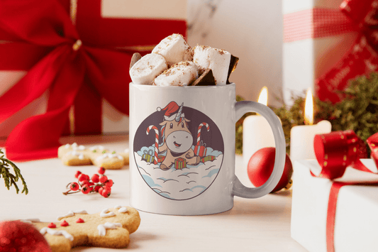 Bedruckte Porzellan Tasse – Christmas Unicorn Einhorn im Schnee - Weihnachten