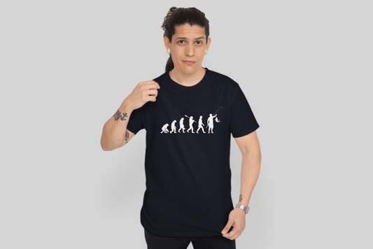 Herren T-Shirt Baumwolle - Evolution - Vom Affen zum Angler