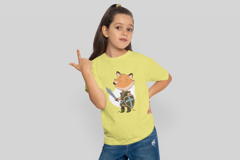 Kinder T-Shirt Baumwolle Unisex - Fuchs mit Schwert und Schild - Turnei.ch