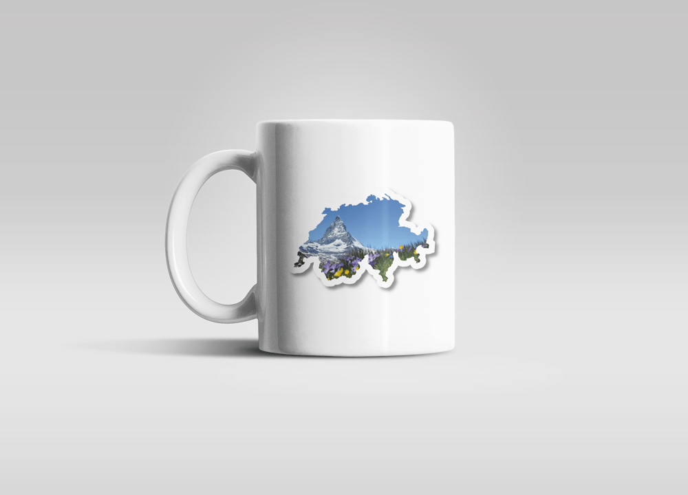 Bedruckte Porzellan Tasse – Schweizer Berge