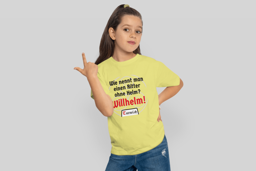 Kinder T-Shirt Baumwolle Unisex - Wie nennt man einen Ritter ohne Helm Willhelm - Turnei.ch